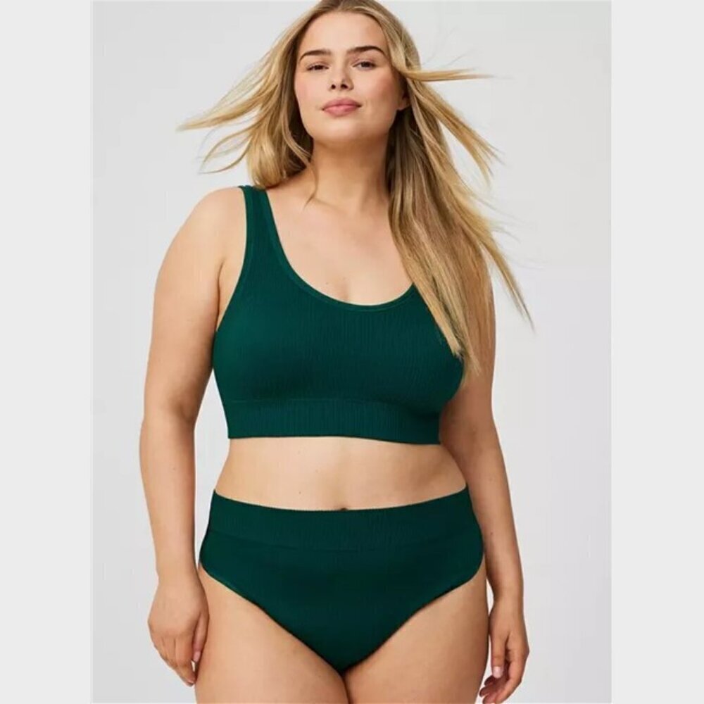 Torrid - Seamless Ribbed High-Rise Thong Panty in Botanical Garden Green